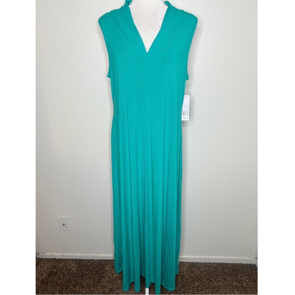 New Soft Surroundings Womens Teal Lenora V-Neck Sleeveless Maxi Dress Size L NWT
